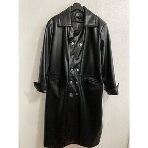 Echtes Leder Futter Rare Leather Trench Coat XL French Cuff Silver Buttons